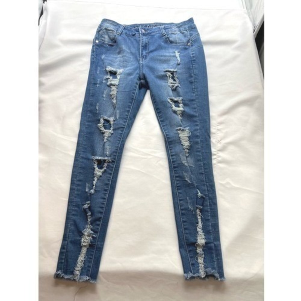 Blue Republic Jeans Juniors 13‎ Distressed Skinny Raw Hem Stretch Denim Blue Y2K